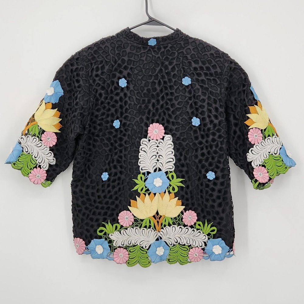 QUEEN CARO OF HONOLULU Vtg Floral Embroidered Applique Jacket Hawaiian Colorful - Picture 4 of 13